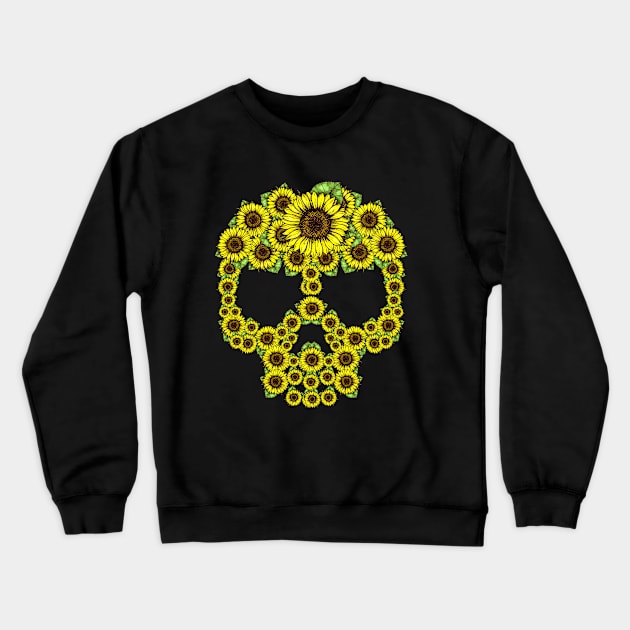 Skull Sunflowers Crewneck Sweatshirt by Rumsa